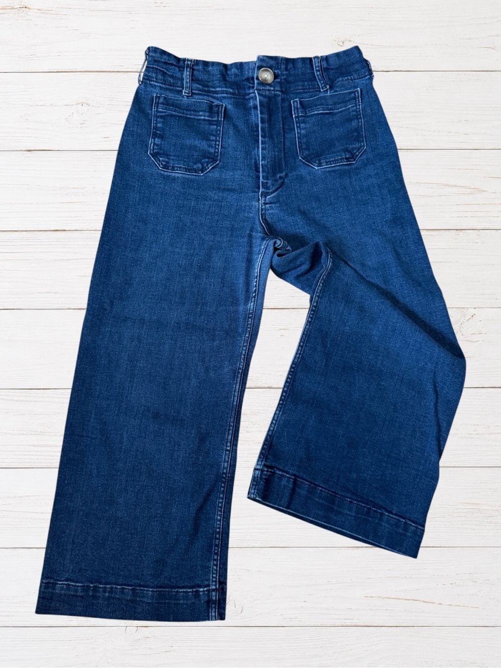 Maeve Anthropologie Colette High Rise Wide Leg Crop Jeans 30P Dark Wash